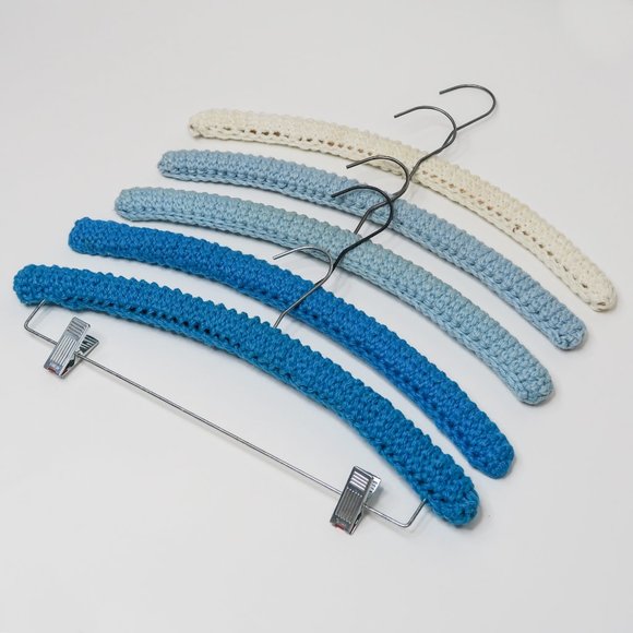 Vintage 60s Blue Crochet "Non Slip" Decorative Clothes Hangers - Picture 1 of 8
